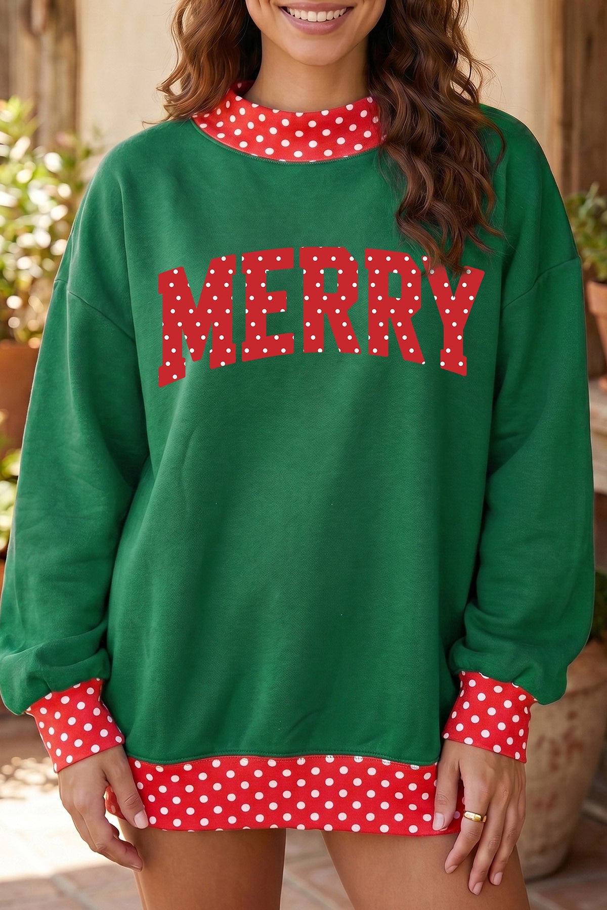Merry Christmas Polka Dot Trim Tunic Sweatshirt