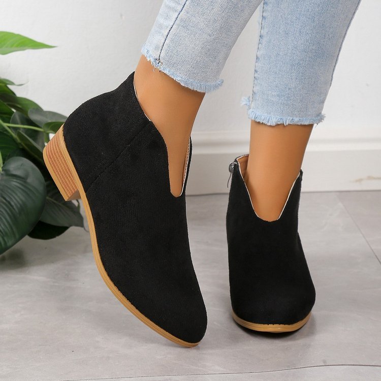 V-Cut Pointed Ankle Boots