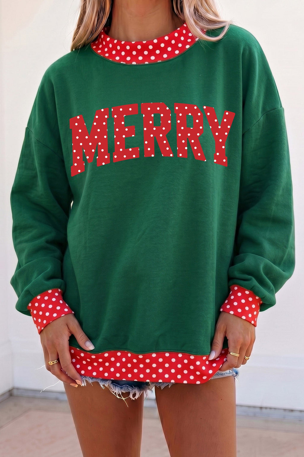 Merry Christmas Polka Dot Trim Tunic Sweatshirt