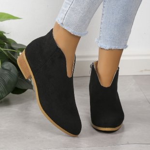 V-Cut Pointed Ankle Boots