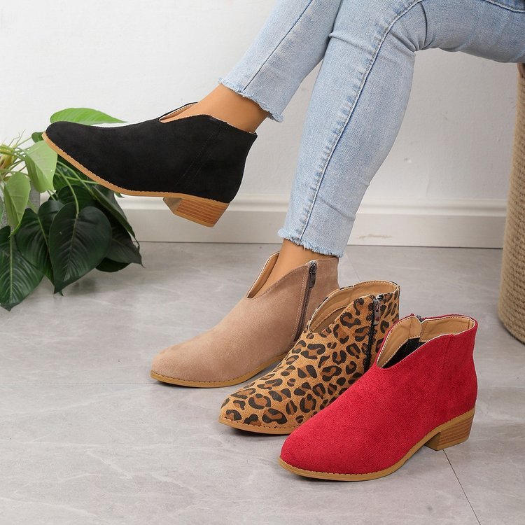 V-Cut Pointed Ankle Boots