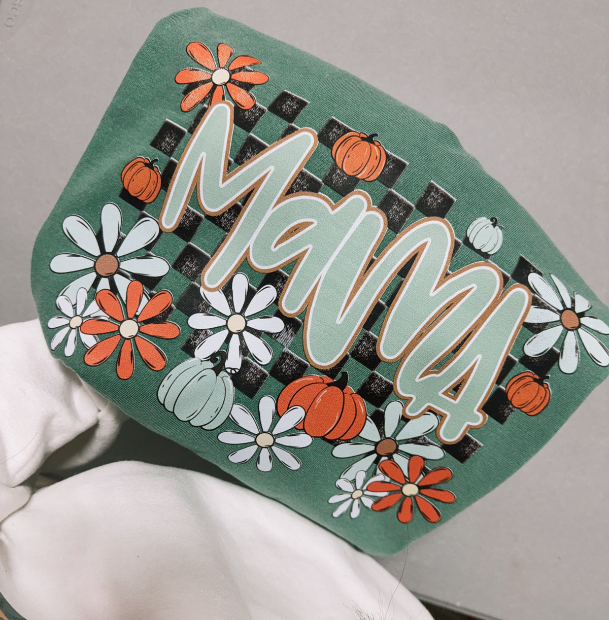 Fall Mama Checker Floral & Pumpkin T-Shirt or Sweatshirt