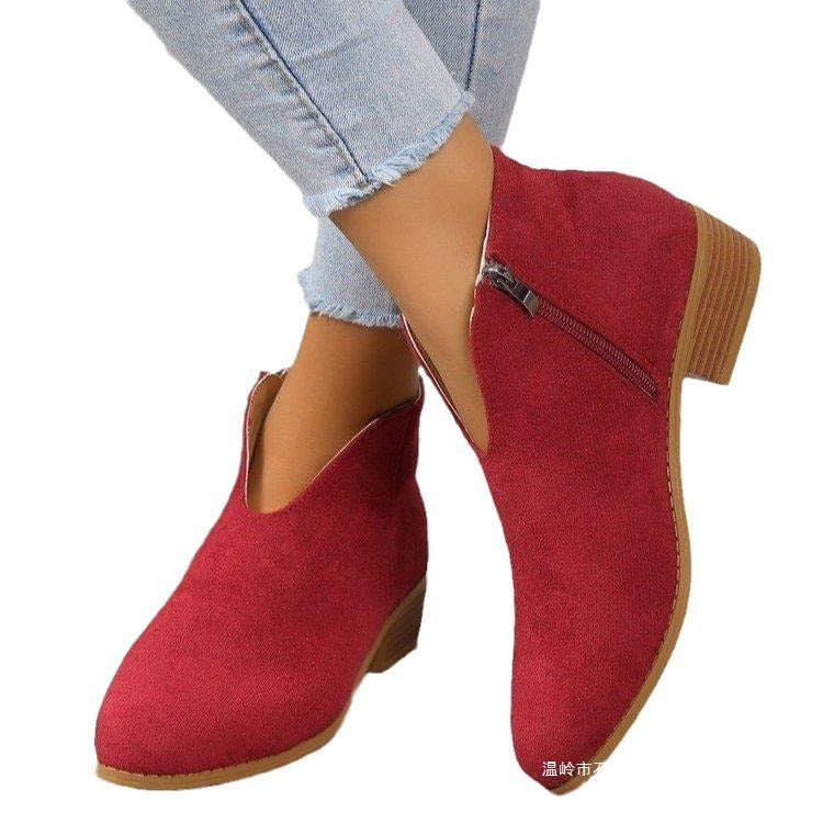 V-Cut Pointed Ankle Boots
