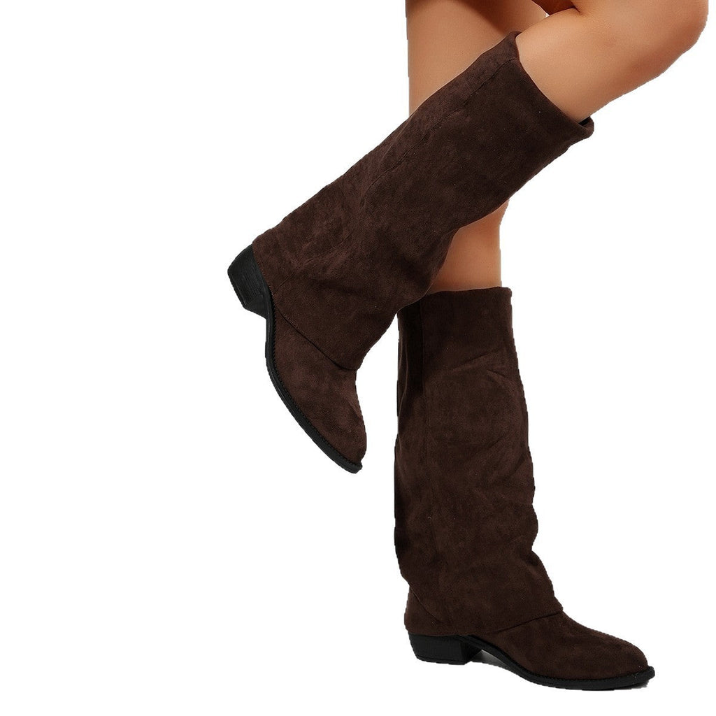 Western Suede Mid-Calf Boots
