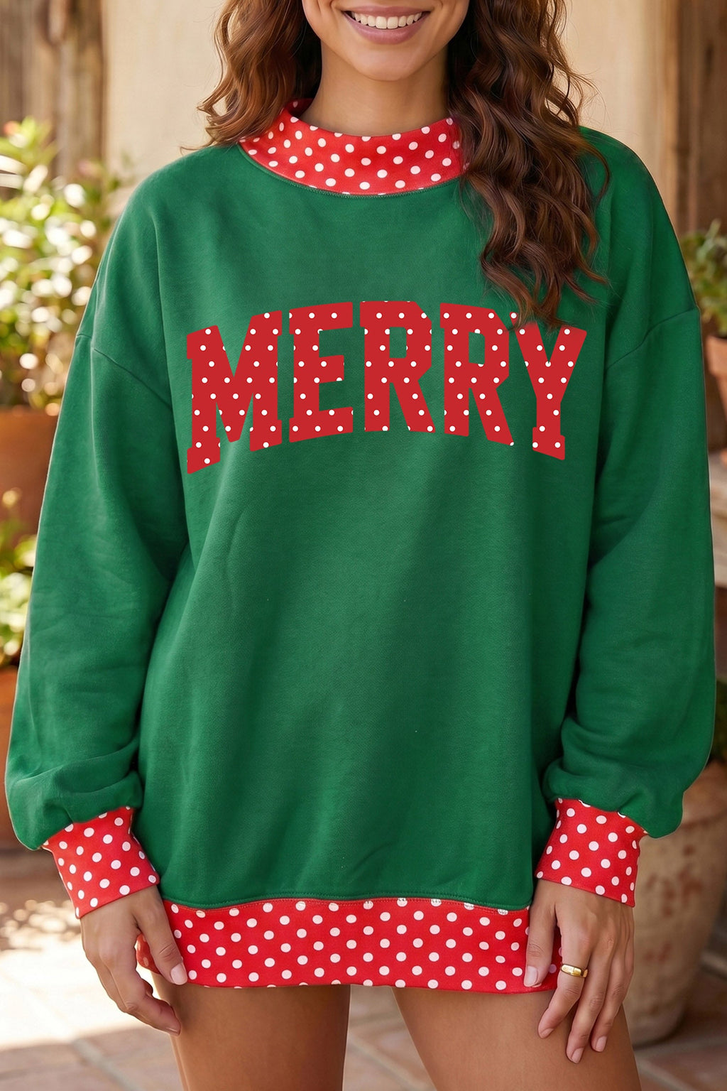 Merry Christmas Polka Dot Trim Tunic Sweatshirt
