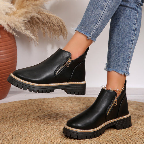 Chic Zip-Up Wedge Boots