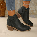 Perforated Block-Heel Ankle Boots