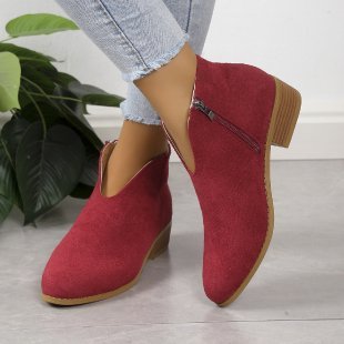 V-Cut Pointed Ankle Boots