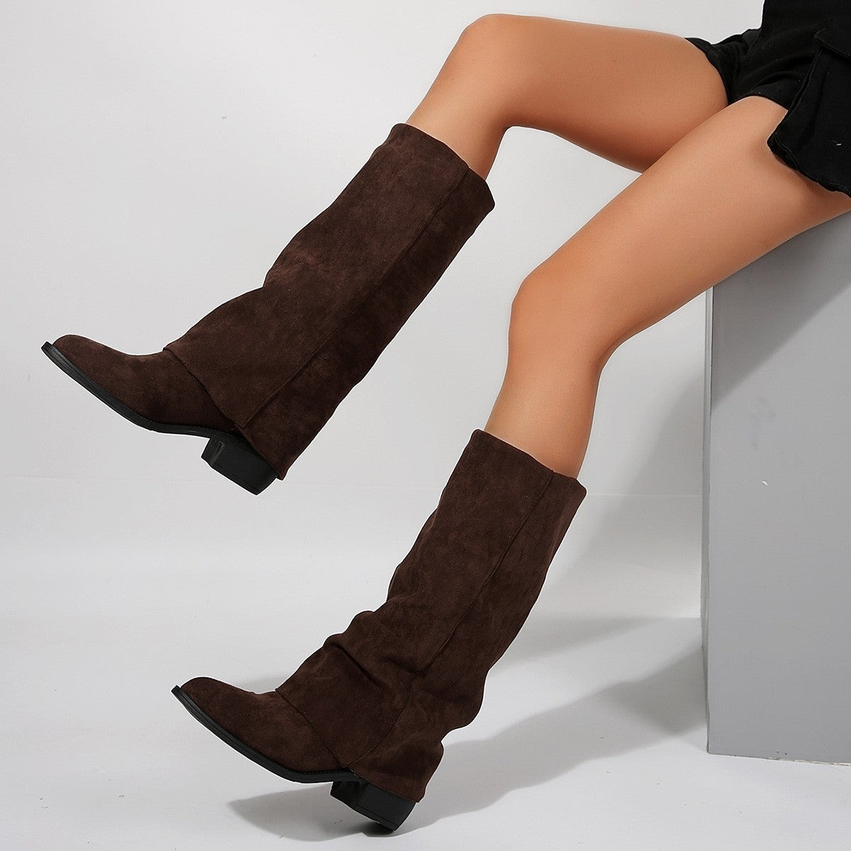 Western Suede Mid-Calf Boots