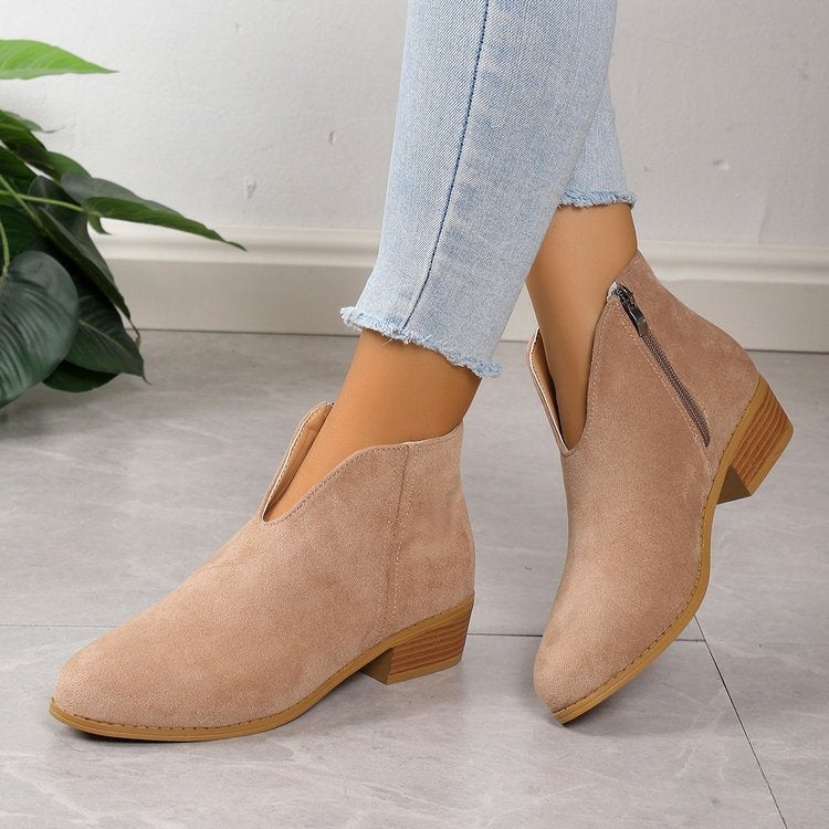 V-Cut Pointed Ankle Boots