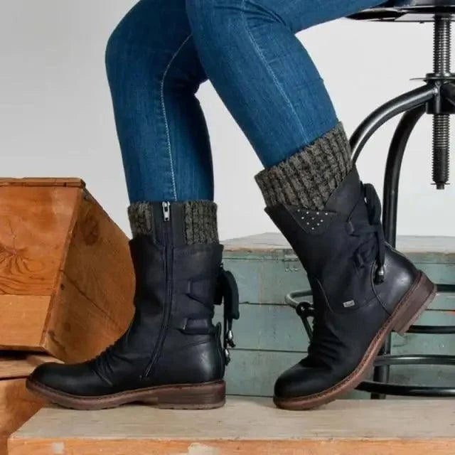 Cozy Buckle Mid-Calf Boots